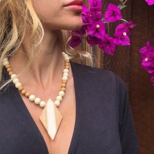 COPY - Natural Wood Tribal Beaded Necklace